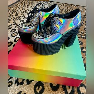 Current Mood Dolls Kill Metallic Iridescent Hologram Disco SpaceAge Platforms 7